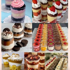 Muse con crema, galleta y frutas